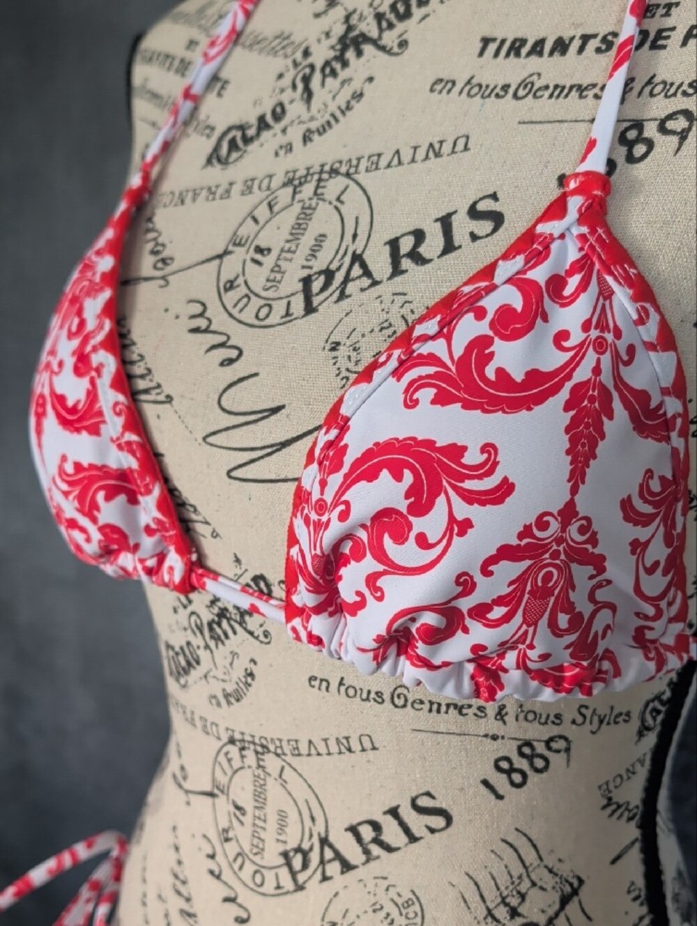 Red & White Damask Pattern Bikini - Picture 2 of 5